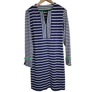 IBKUL Dress Women's Medium‎ Performance Long Sleeve Striped Blue White